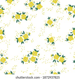 Vector seamless pattern. Beautiful pattern in abstract colors. Yellow flowers. White background. Elegant template for fashionable prints.
