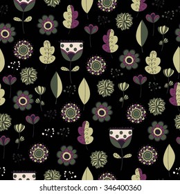 Vector seamless pattern with beautiful and abstract flowers