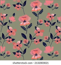Vector seamless pattern with beautiful blooming  flowers branches. Abstract hand drawn pattern with beautiful wildflowers.can be used for background,wallpaper,fabric,clothing,graphic design,fashion.