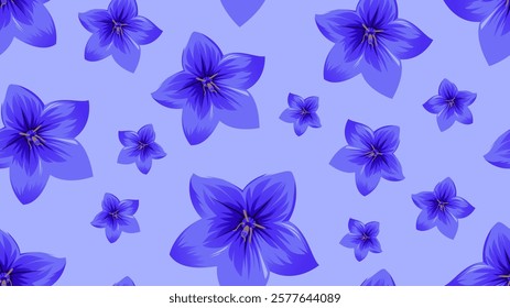 Vector seamless pattern of beautiful Blue Bell flower blooming. Suitable for background, wrapping, fabric texture pattern. Blue flower pattern