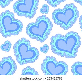 Vector seamless pattern with beautiful blue abstract hearts. Endless texture. You can use any color of background