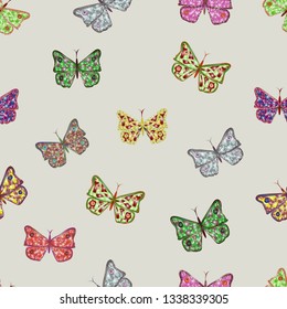 Vector seamless pattern with beautiful butterflies.