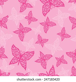 vector seamless pattern of beautiful butterflies on pink background