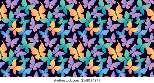 Vector seamless pattern with beautiful butterfly on dark color background. Colorful design of seamless pattern with butterfly for web, banner, print, textile, greeting card