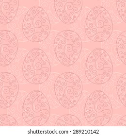 Vector seamless pattern with beautiful carved Easter eggs on pink.