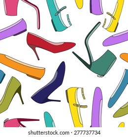 Vector seamless pattern with beautiful colorful shoes