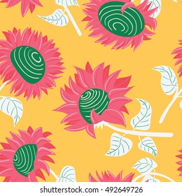 Vector seamless pattern with beautiful colorful sunflowers. Floral ornament background for textile