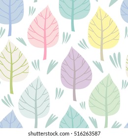 Vector seamless pattern of beautiful colorful leaves