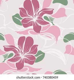 Vector seamless pattern. Beautiful floral background. Soft pink with lily.