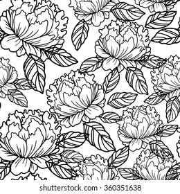vector seamless pattern with beautiful flower peones and roses 