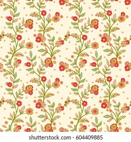 Vector seamless  pattern with beautiful flowers on a beige background. Flower spring pattern.