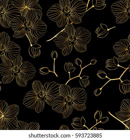 Vector seamless pattern. Beautiful Golden orchids to decorate the background.