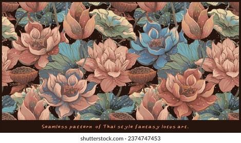 Vector seamless pattern with Beautiful hand drawn lotus flowers and leaves. Sketch floral background, Design for card, print, template, wallpaper, texture.