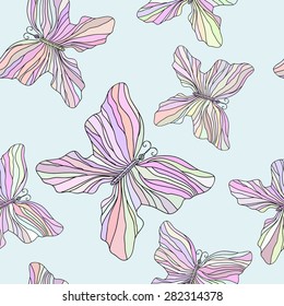 Vector seamless pattern with beautiful hand drawn flying butterflies for your design