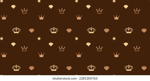 Vector seamless pattern with beautiful jewelry on color background. Flat line art style design of seamless pattern with crown, diamond, star for web, banner, poster, print - Shutterstock ID 2281305765