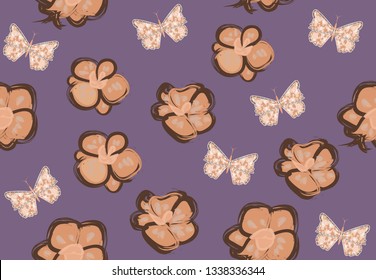 Vector seamless pattern with beautiful orchids and butterflies .