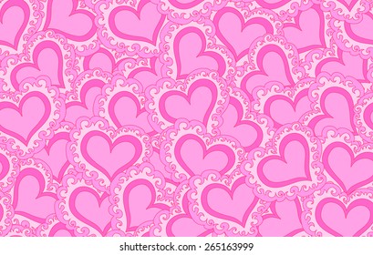 Vector seamless pattern with beautiful pink abstract hearts. Endless texture