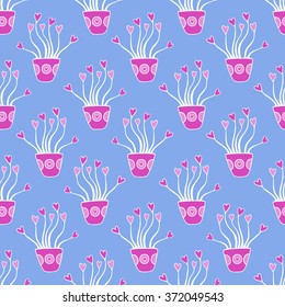 Vector seamless pattern of beautiful plants with hearts. The best for Valentines's Day, Wedding and Birthday design.