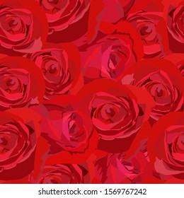 Vector seamless pattern with beautiful red roses. Floral texture, background, wallpaper.