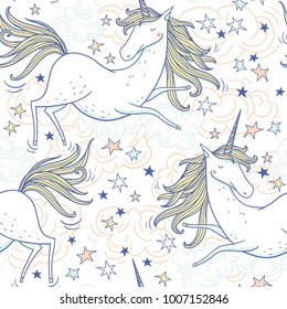 vector seamless pattern with beautiful running unicorns