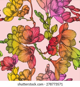 Vector seamless pattern with Beautiful of spring freesias