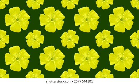 Vector seamless pattern of beautiful Tribulus Omanense flower blooming. Suitable for background, wrapping, fabric texture pattern. Yellow flower pattern