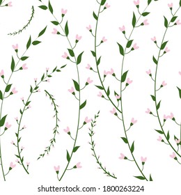 Vector seamless pattern with beauty branch isolated on white. Design for print, textile, fabric, card, poster, wrapping, scrapbooking