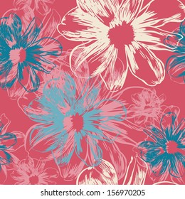 Vector seamless pattern with beauty flowers