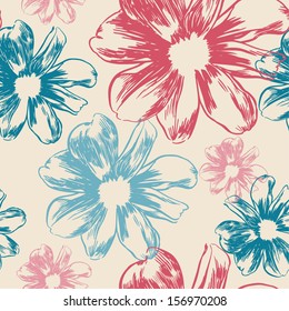 Vector seamless pattern with beauty flowers