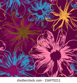 Vector seamless pattern with beauty flowers