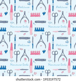 Vector seamless pattern of a beauty salon. Pattern. Stock illustration. Nail salon. Beauty Tools