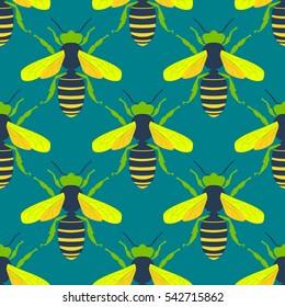 Vector seamless pattern with bee
