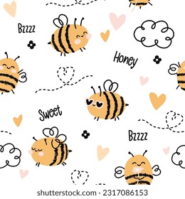 Vector seamless pattern with bees.