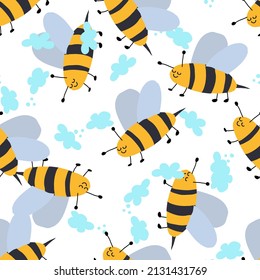 Vector seamless pattern with bees . Pattern for fabric, wallpaper, paper, clothes