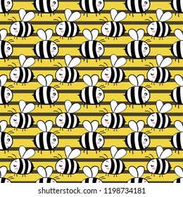 Vector seamless pattern with bees on a sriped background