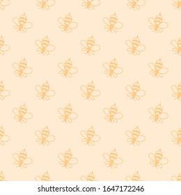 Vector seamless pattern with bees on orange background; simple bees icons for fabric, wallpaper, packages, wrapping paper, textile, web design.