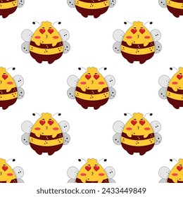 Vector seamless pattern with bees and stars. Striped honey bee and yellow stars on white background. Pattern with bumblebees.