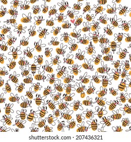 Vector seamless pattern with bees. Use it as pattern fills, web page background, surface textures, fabric or paper, backdrop design. Summer template.