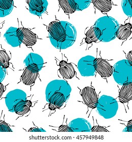 Vector seamless pattern with beetles.