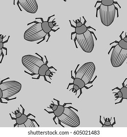 Vector seamless pattern with beetles. Hand drawn.