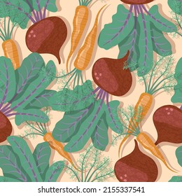 Vector seamless pattern with beets and carrots