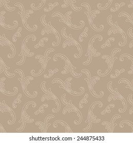 Vector seamless pattern of  beige floral baroque curls