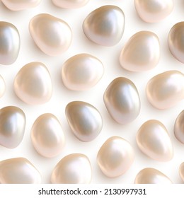 Vector Seamless Pattern with Beige Pearl Gems of Various Shapes. Nacre Texture. Jewelry Background.