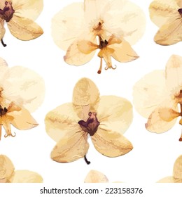 Vector seamless pattern with beige transparent orchids.