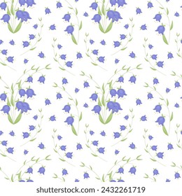 Vector seamless pattern with bell flowers on a white background. Flat vector illustration. childrens flowers background