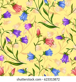 Vector seamless pattern with bellflowers for design