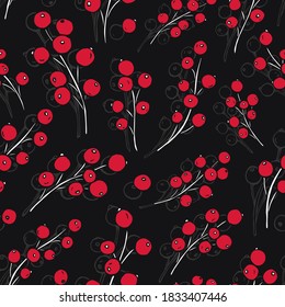 Vector seamless pattern with berries. Can be used for wallpaper, pattern fills, surface textures, fabric prints. Winter background.