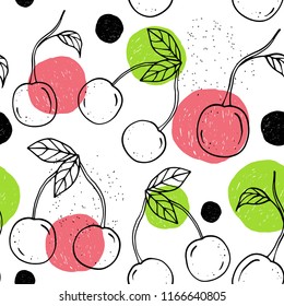 Vector seamless pattern of Berries. The cartoon style. Scandinavian style.