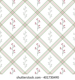 Vector seamless pattern with berry branch in square  on a white background.