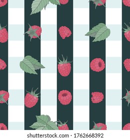 Vector seamless pattern berry concept. Colored fruits and raspberry leaves